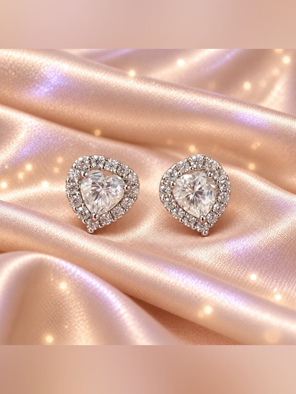 925 Sterling Silver Heart Halo Stud Earrings with Genuine Moissanite